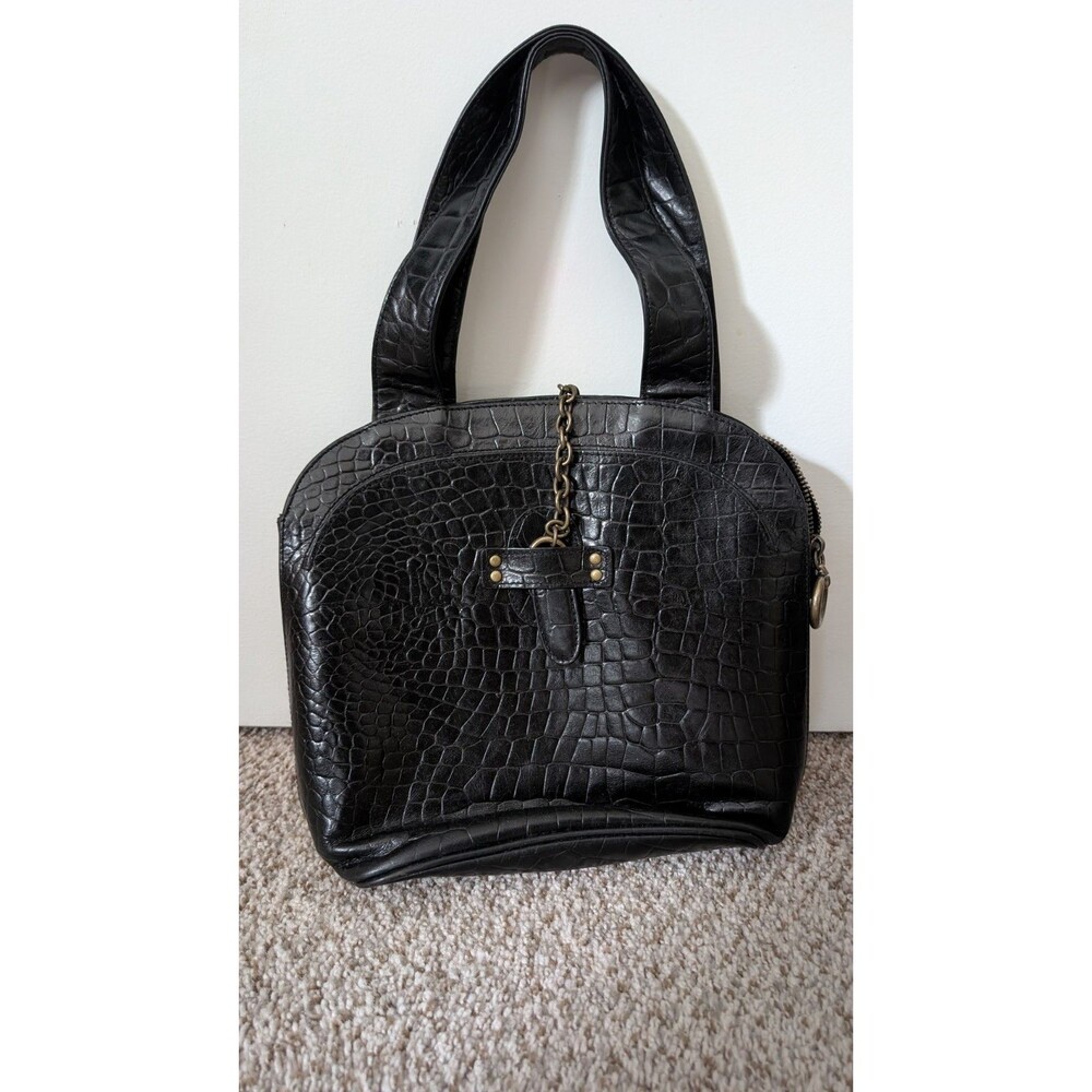 DKNY Vintage Alligator Black Pressed Leather Shoulder Bag Purse YSL Muse Brahmin